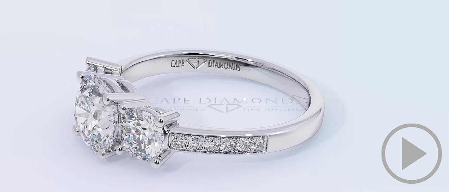 Natural Diamond Pavé Trilogy Engagement Ring White Gold top video