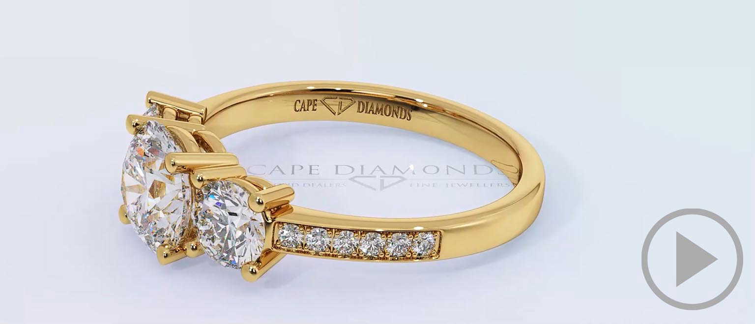 Natural Diamond Pavé Trilogy Engagement Ring Yellow Gold top video