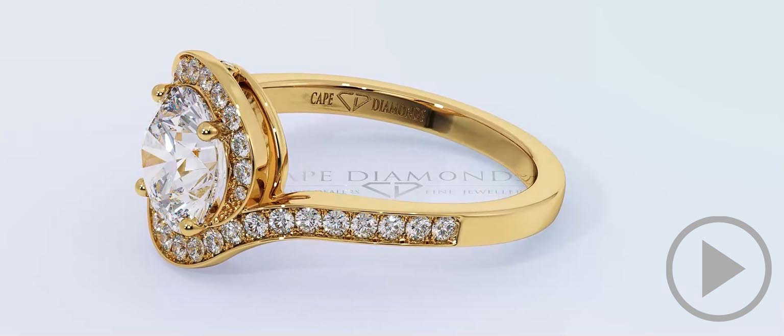 Round Natural Diamond Ring Yellow Gold With A Twist 4-Claw Pavé top video
