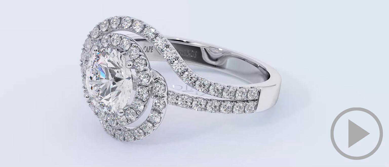 Round Natural Diamond Ring Platinum With A Double Twist Pavé top video