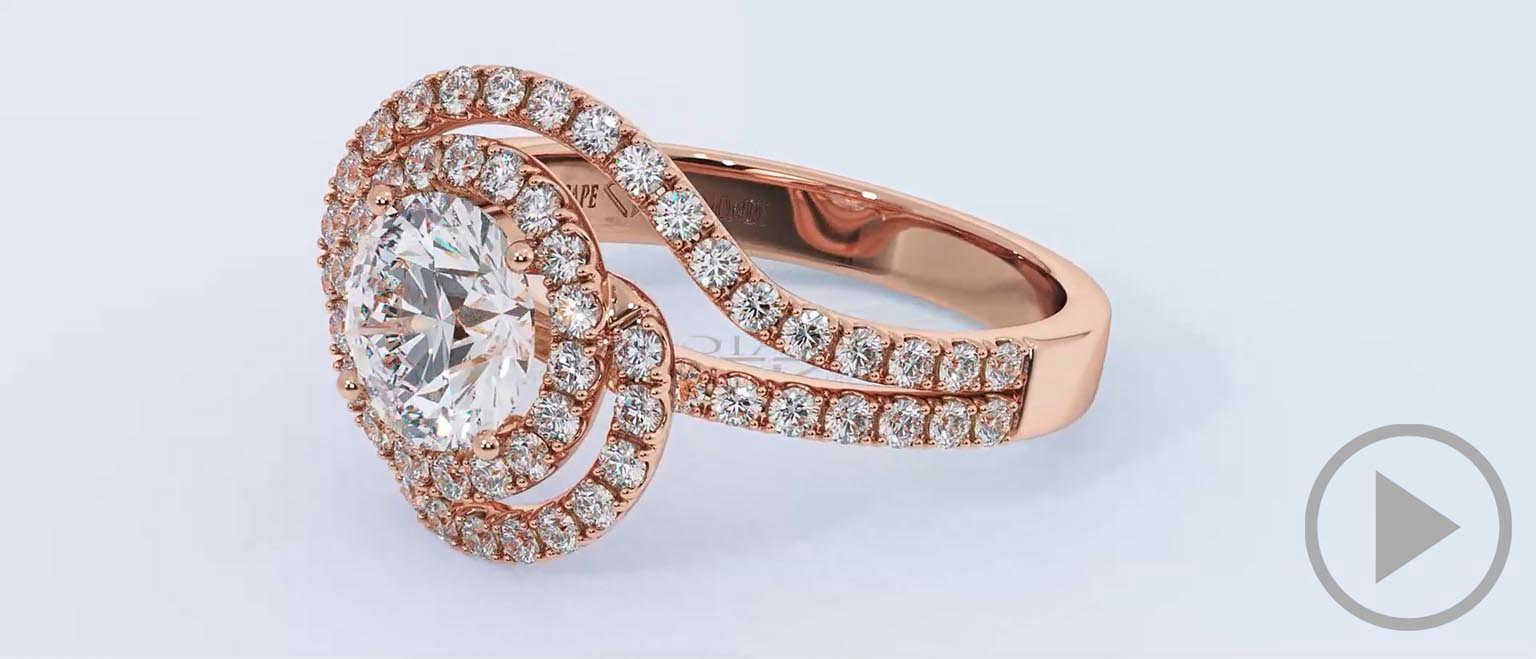 Round Lab Grown Diamond Ring Rose Gold With A Double Twist Pavé top video