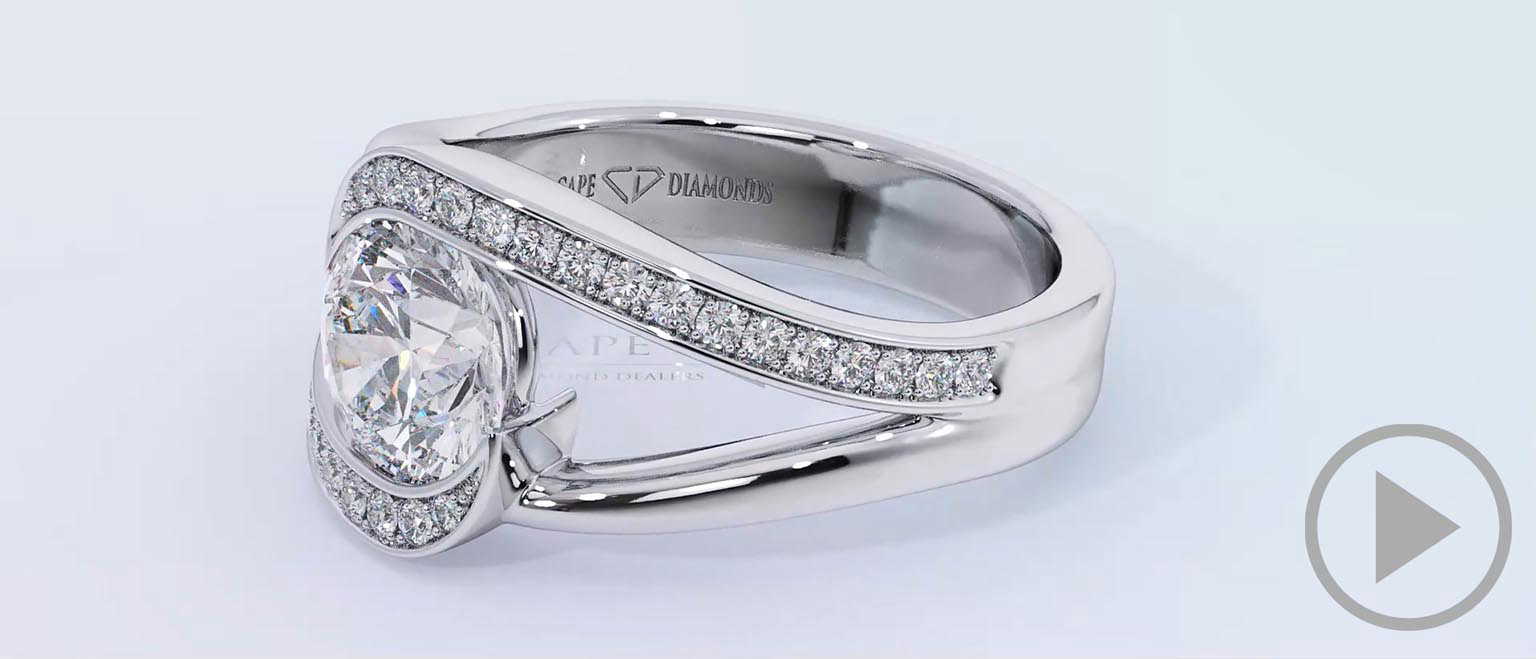 Twisted Curved Split Band Round Pavé Natural Diamond Engagement Ring Platinum top video
