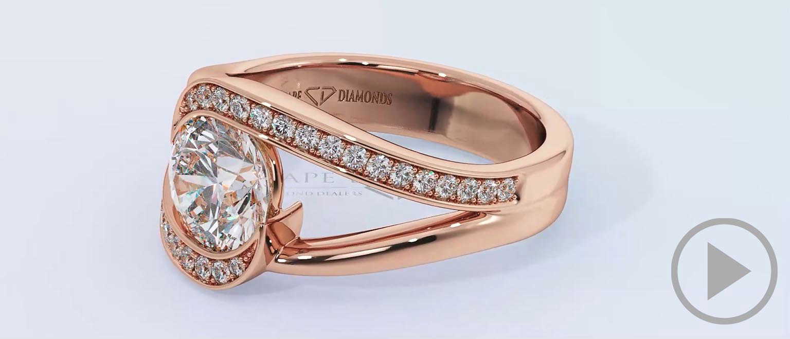 Twisted Curved Split Band Round Pavé Natural Diamond Engagement Ring Rose Gold top video