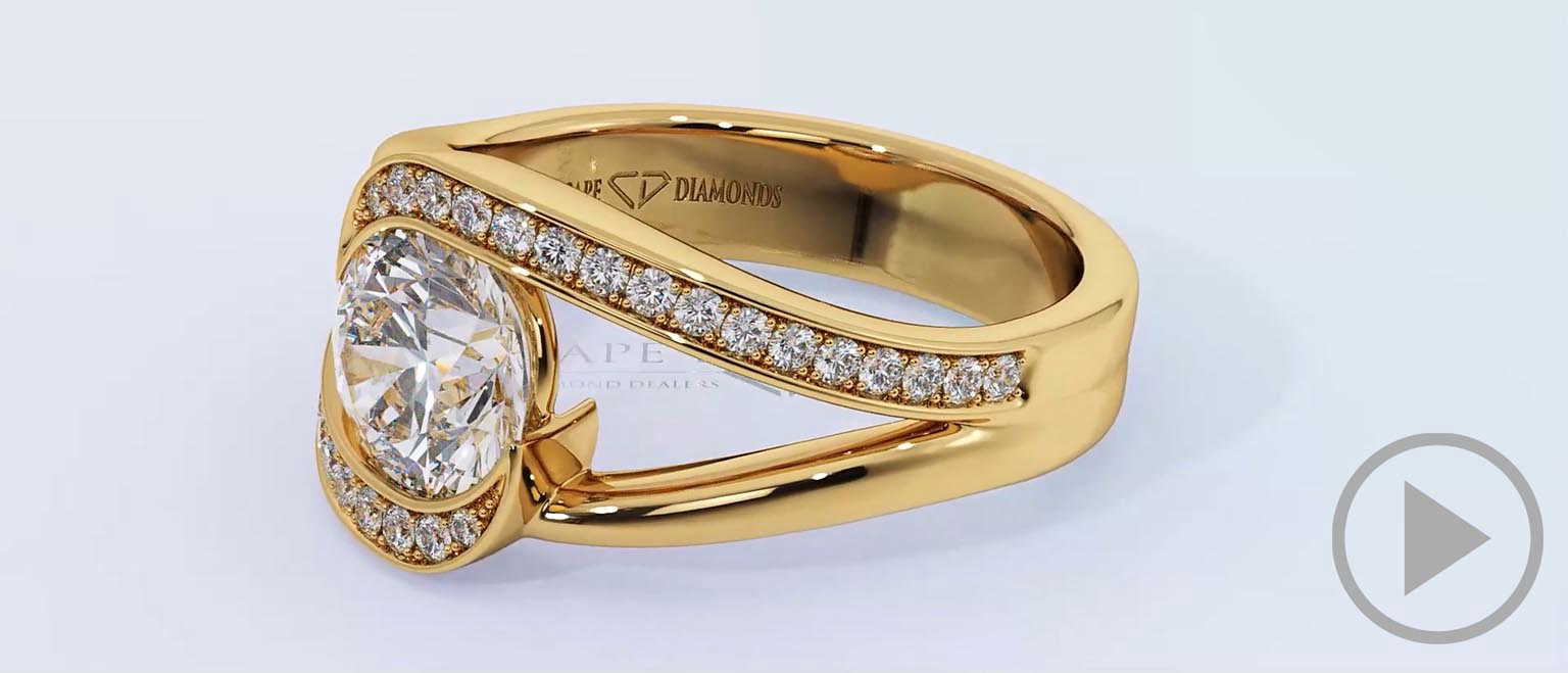 Twisted Curved Split Band Round Pavé Natural Diamond Engagement Ring Yellow Gold top video