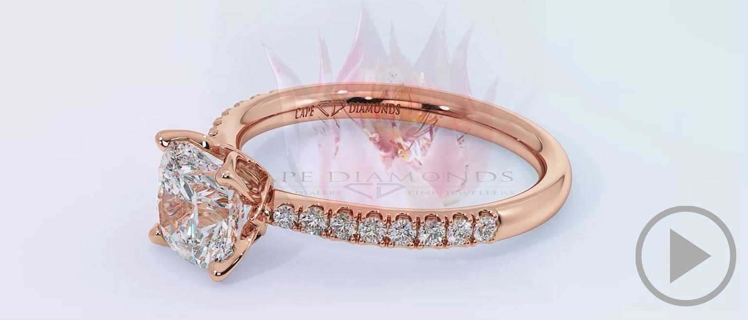 Blushing Bride Pave Cushion Natural Diamond Engagement Ring Rose Gold top video