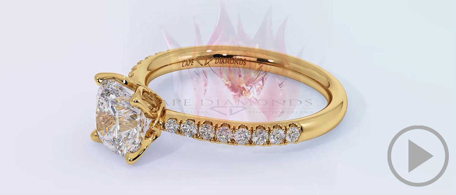 Blushing Bride Pave Cushion Natural Diamond Engagement Ring Yellow Gold top video