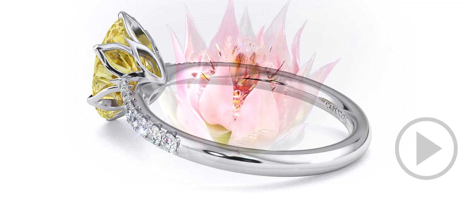 Blushing Bride Fynbos Yellow Natural Diamond Oval Side Stone Engagement Ring White Gold top video