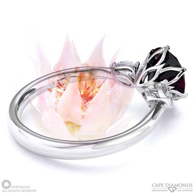 Blushing Bride Fynbos Black Lab Grown Diamond Round Trillogy Engagement Ring White Gold