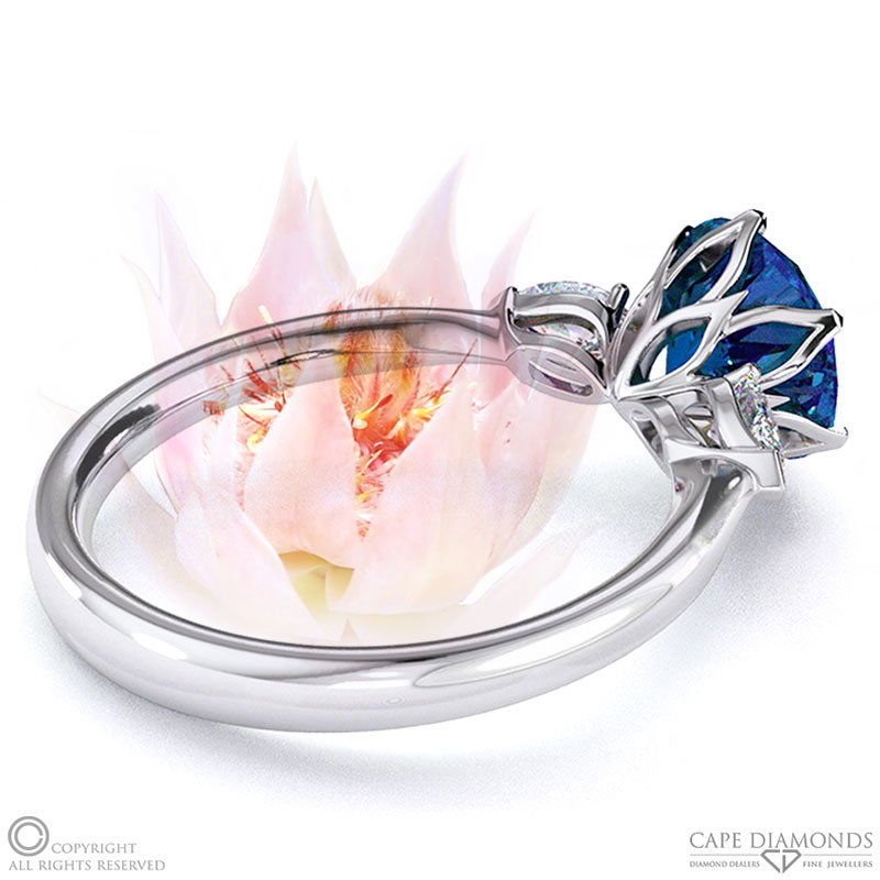 Blushing Bride Fynbos Sapphire Round Trillogy Engagement Ring White Gold