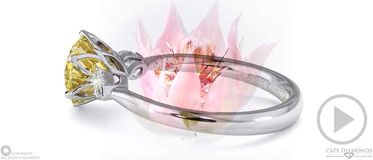 Blushing Bride Fynbos Yellow Lab Grown Diamond Round Trillogy Engagement Ring Platinum top video