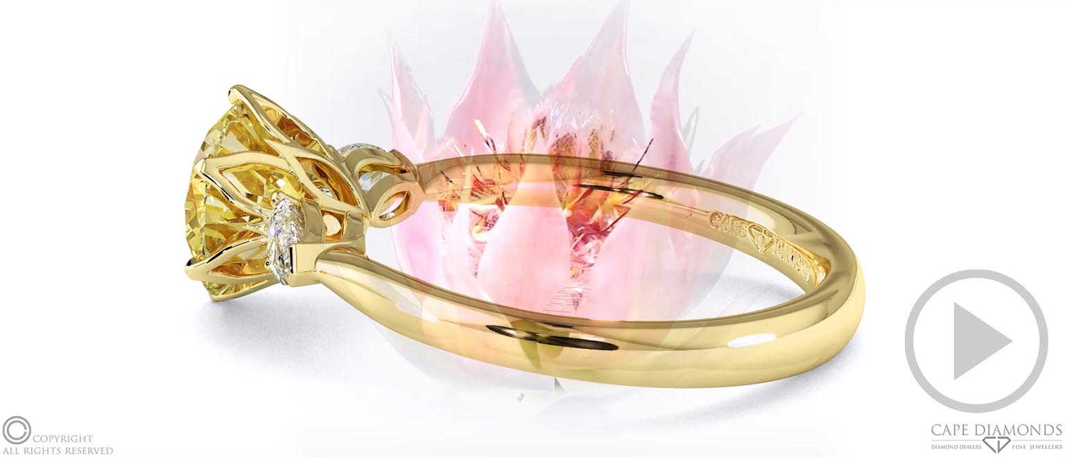 Blushing Bride Fynbos Yellow Lab Grown Diamond Round Trillogy Engagement Ring Yellow Gold top video