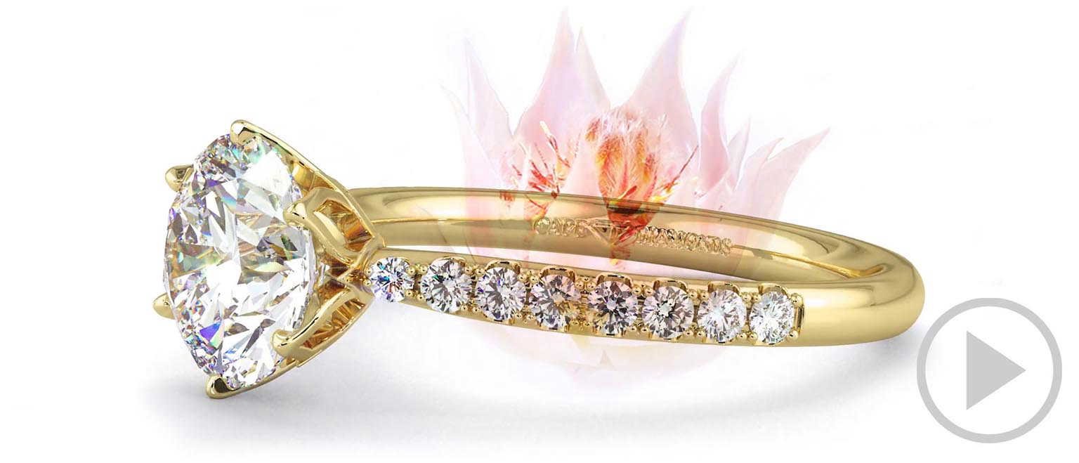 Round Blushing Bride Pave Natural Diamond Engagement Ring Yellow Gold top video
