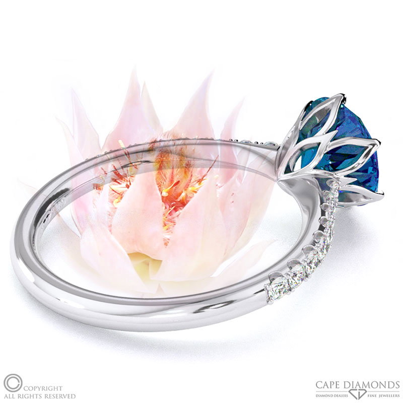 Blushing Bride Fynbos Sapphire Round Side Stone Engagement Ring White Gold