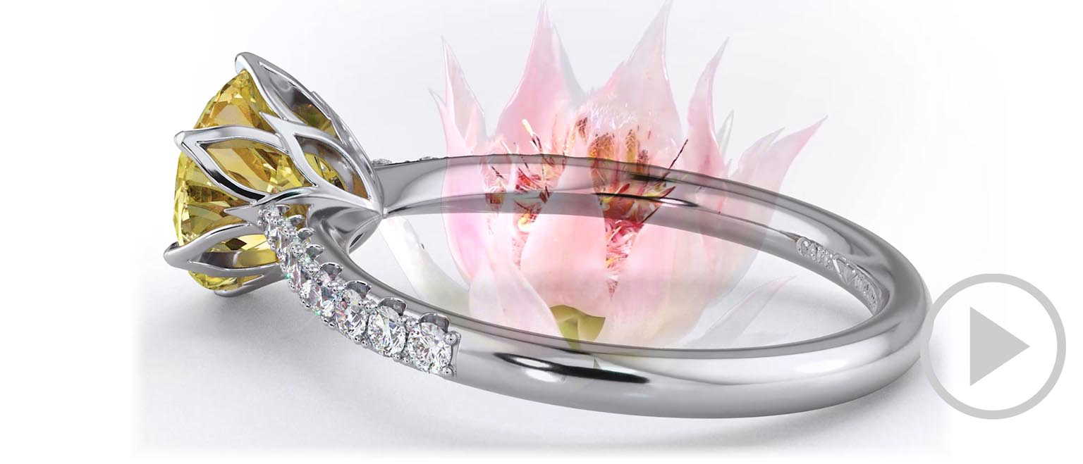 Blushing Bride Fynbos Yellow Natural Diamond Round Side Stone Engagement Ring White Gold top video