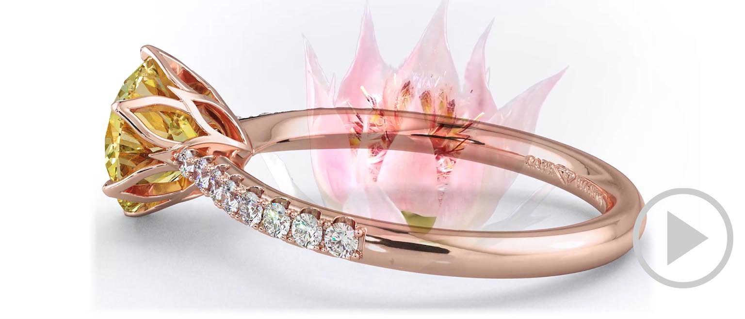 Blushing Bride Fynbos Yellow Natural Diamond Round Side Stone Engagement Ring Rose Gold top video