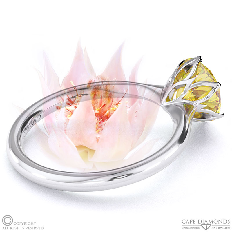 Blushing Bride Fynbos Yellow Natural Diamond Round Solitaire Engagement Ring White Gold