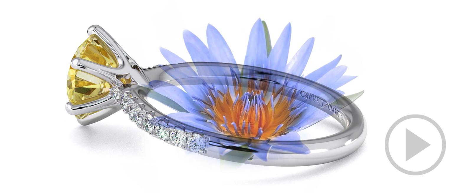Water Lily Yellow Natural Diamond Side Stone Engagement Ring White Gold top video