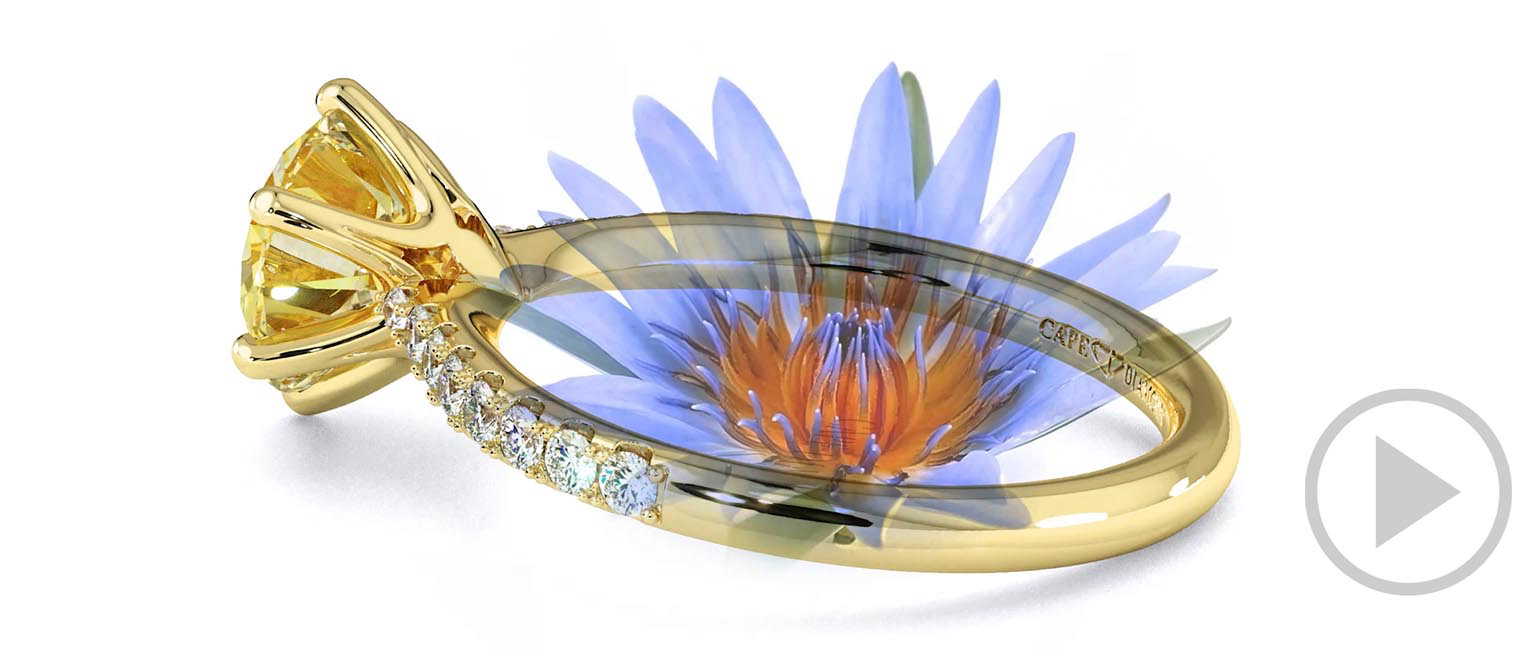 Water Lily Yellow Natural Diamond Side Stone Engagement Ring Yellow Gold top video