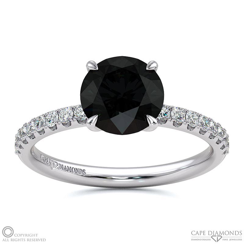 Black Lab Grown Diamond Cat Claw Round Side Stone Engagement Ring White Gold