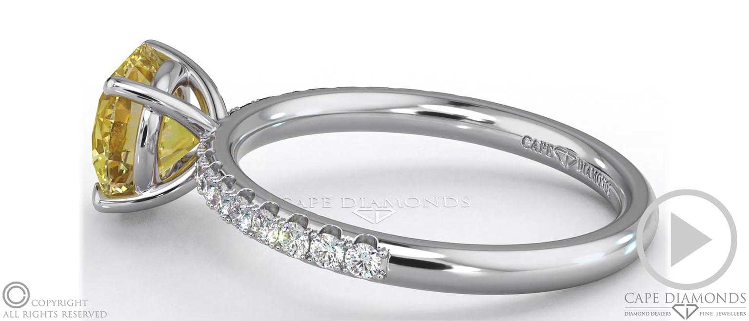 Yellow Lab Grown Diamond Cat Claw Round Side Stone Engagement Ring White Gold top video