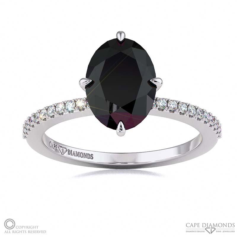 Black Lab Grown Diamond Four Claw Hidden Halo Engagement Ring White Gold