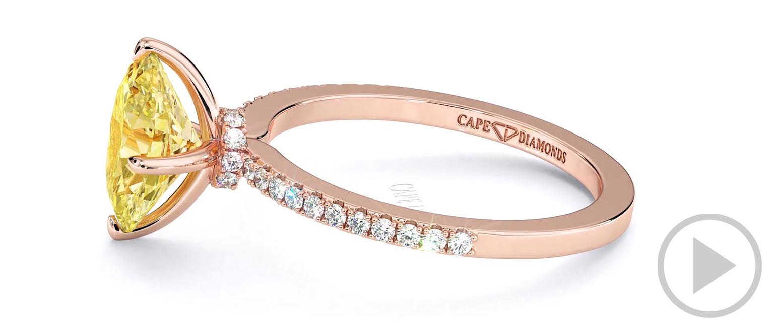 Yellow Natural Diamond Low Hidden Halo Oval Cut Cross Claws Engagement Ring Rose Gold top video