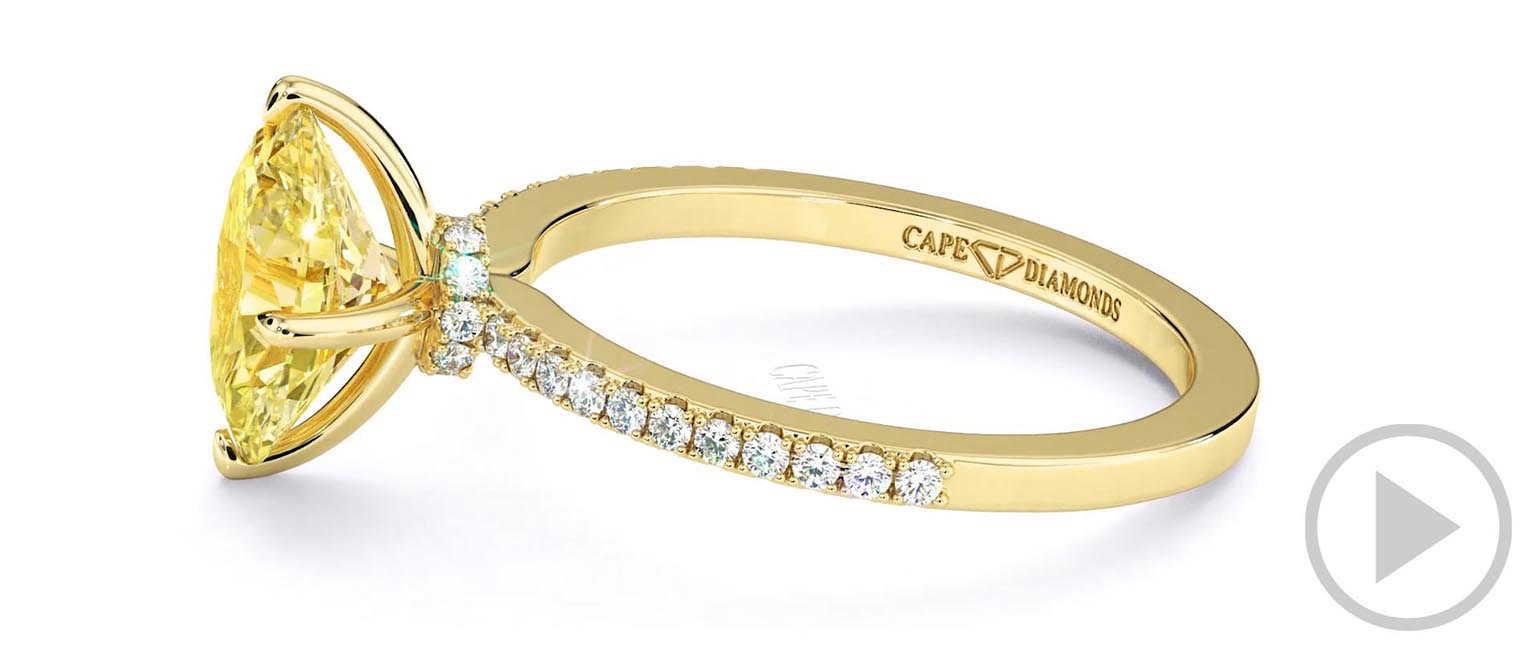 Yellow Lab Grown Diamond Low Hidden Halo Oval Cut Cross Claws Engagement Ring Yellow Gold top video