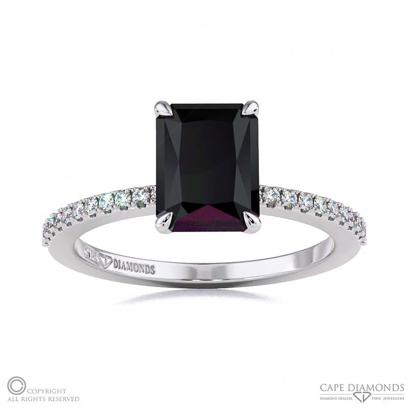 Black Lab Grown Diamond Engagement Ring With Hidden Halo And Side Stones White Gold