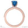 sapphire engagement ring with hidden halo and side stones rose gold with 18k rose gold metal and radiant shape diamond