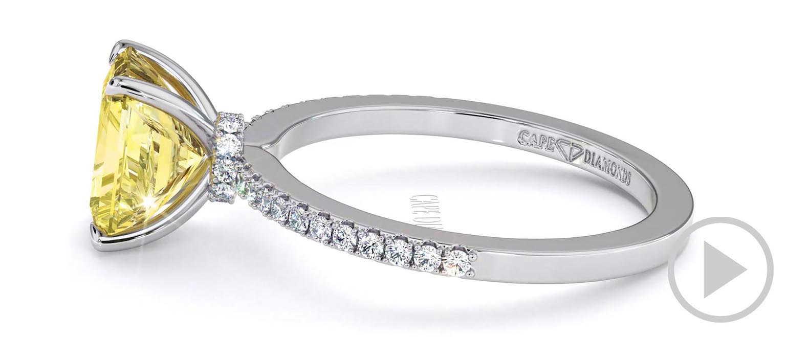 Yellow Natural Diamond Four Claw Hidden Halo Side Diamond Engagement Ring White Gold top video