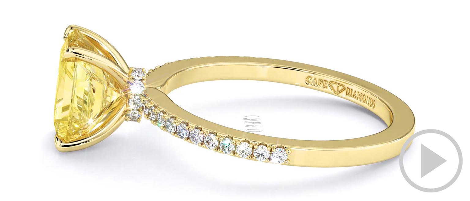 Yellow Natural Diamond Low Hidden Halo Radiant Cut Engagement Ring Yellow Gold top video