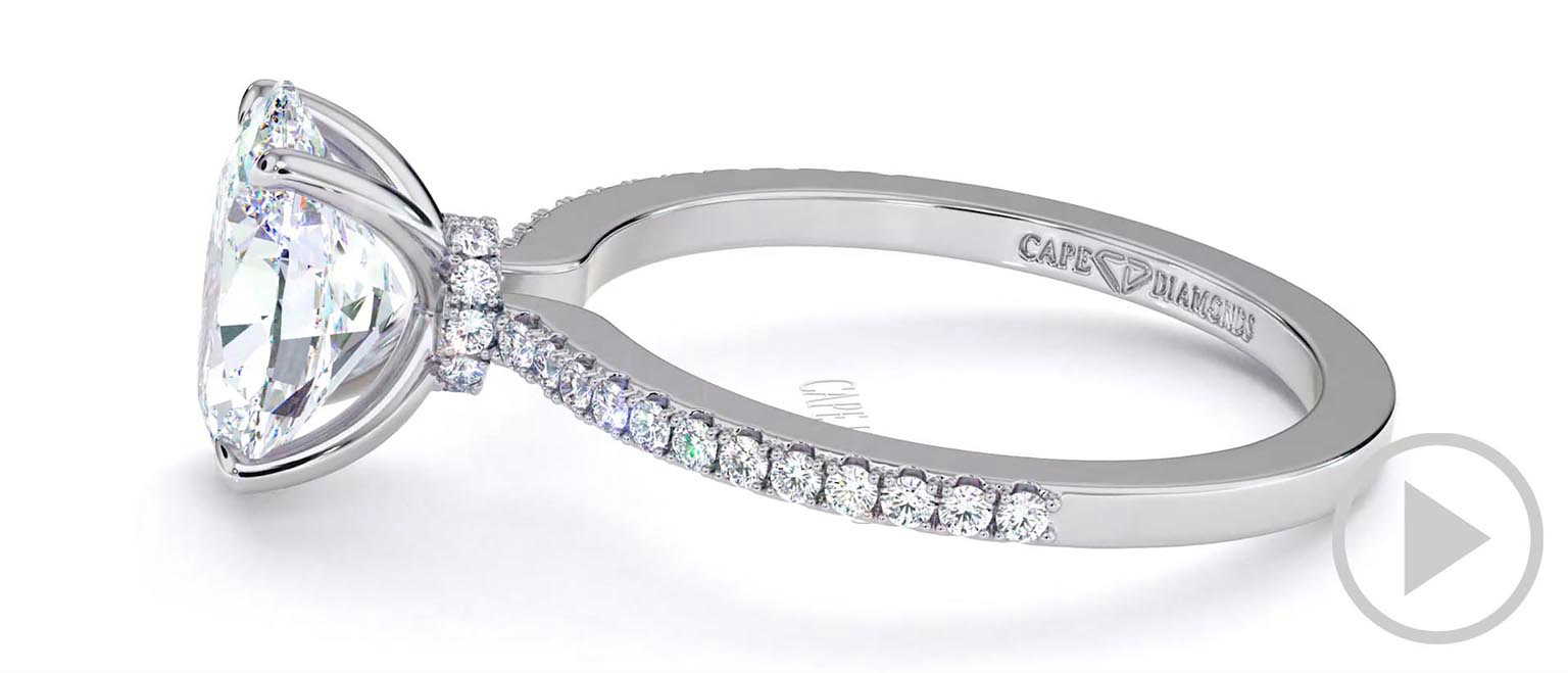 Natural Diamond Oval Hidden Halo Four Claw Engagement Ring White Gold top video