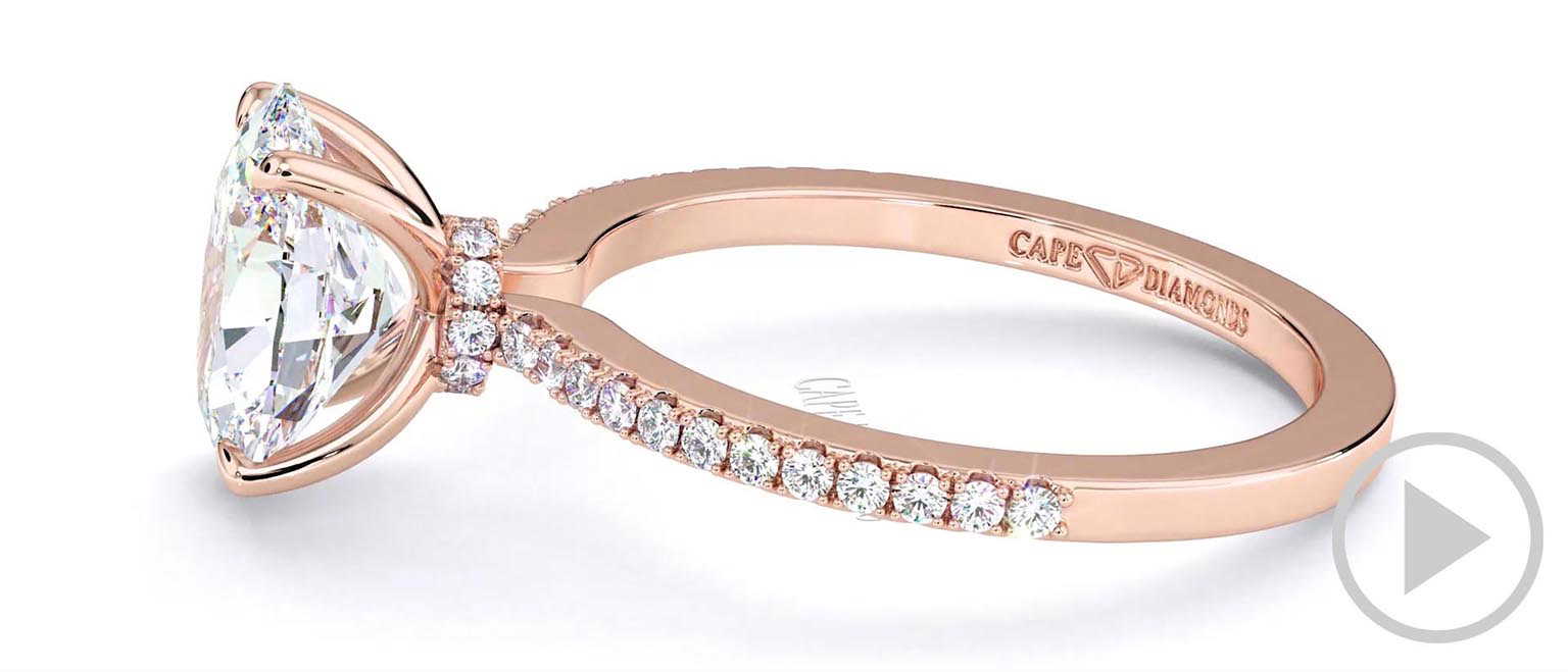 Natural Diamond Hidden Halo Four Claw Oval Engagement Ring Rose Gold top video