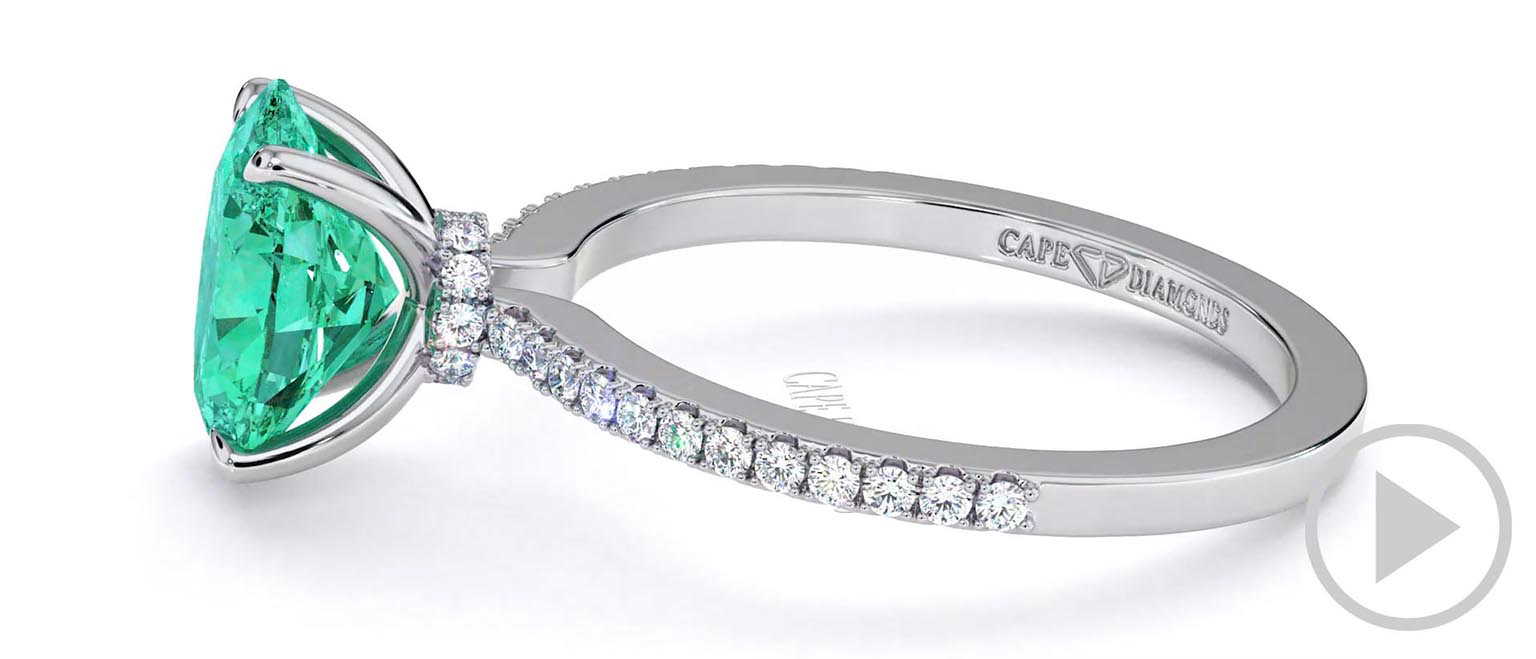 Green Lab Grown Diamond Low Hidden Halo Oval Cut Engagement Ring White Gold top video