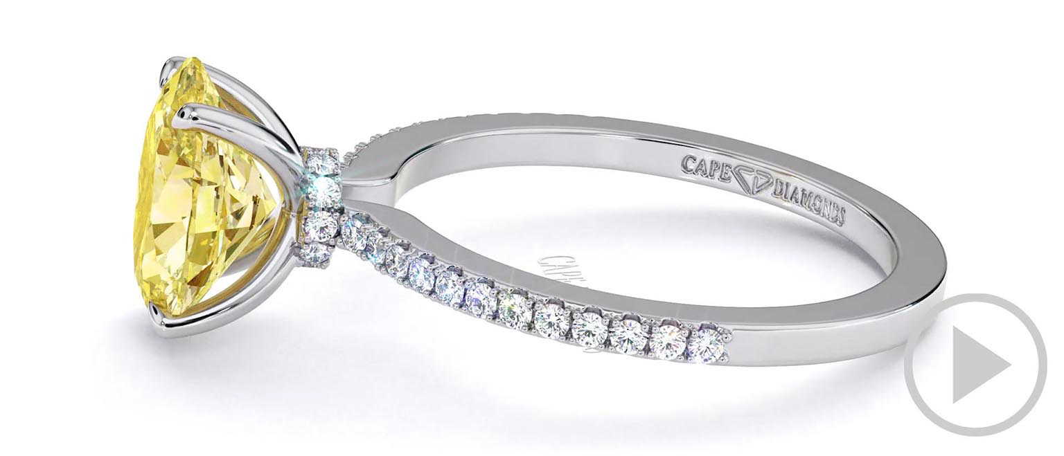 Yellow Lab Grown Diamond Four Claw Hidden Halo Side Diamond Engagement Ring White Gold top video