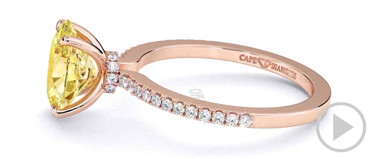Yellow Lab Grown Diamond Four Claw Hidden Halo Side Diamond Engagement Ring Rose Gold top video