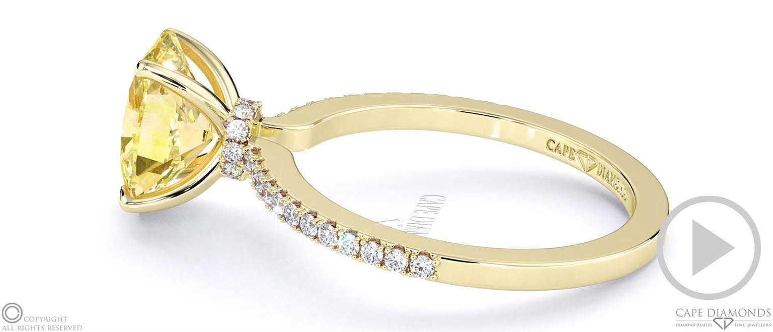 Yellow Lab Grown Diamond Low Hidden Halo Oval Cut Engagement Ring Yellow Gold top video