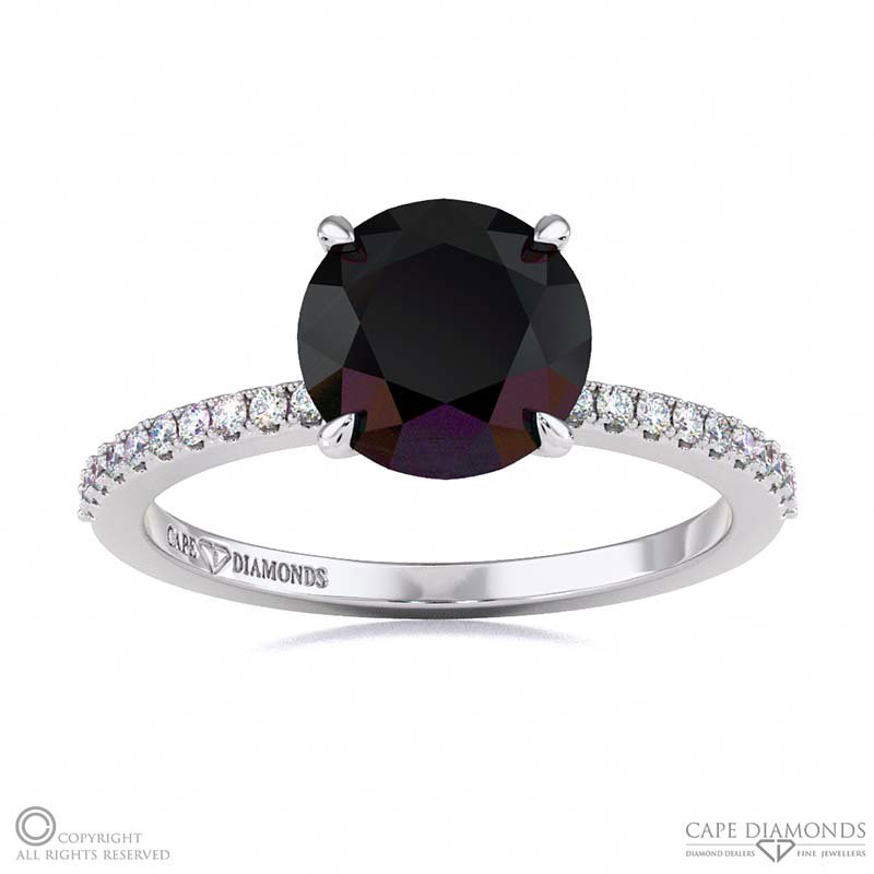 Black Lab Grown Diamond Four Claw Hidden Halo Side Diamond Engagement Ring White Gold