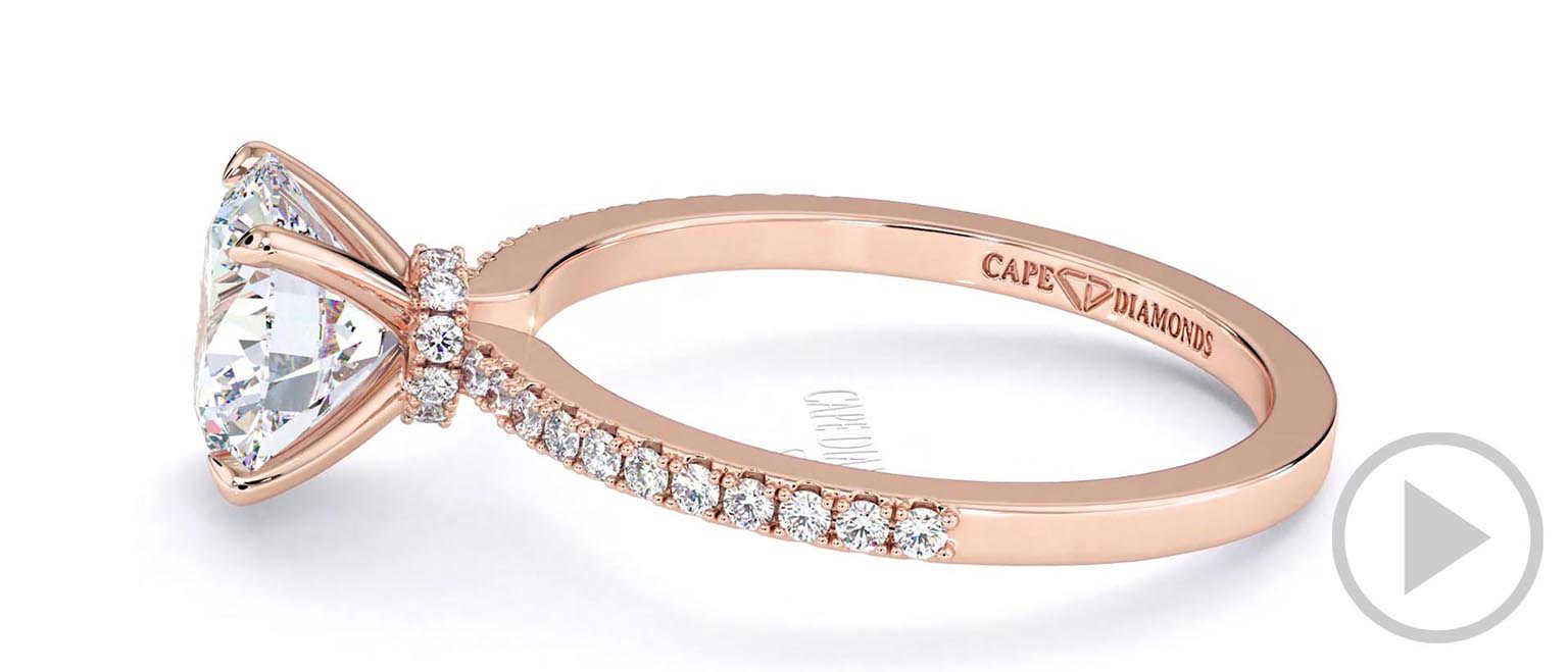 Natural Diamond Hidden Halo Four Claw Round Engagement Ring Rose Gold top video