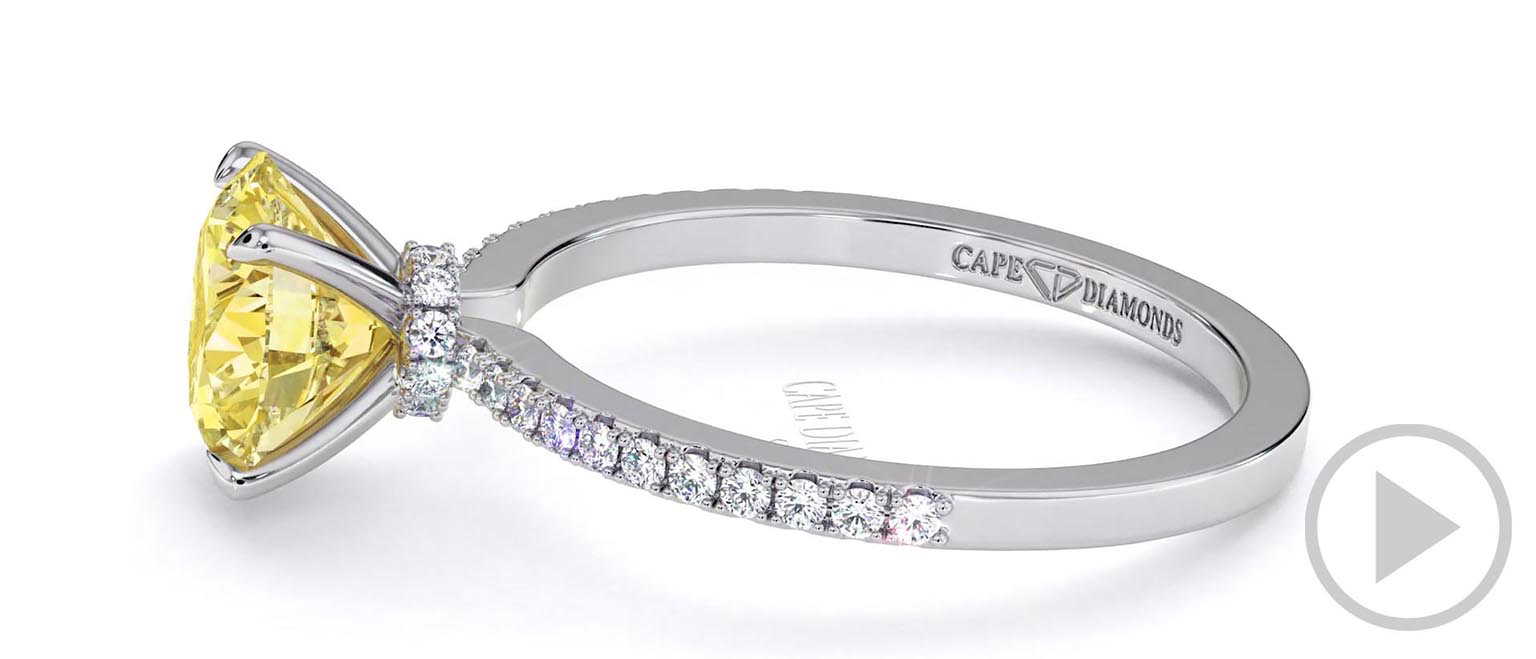 Yellow Natural Diamond Low Hidden Halo Round Cut Engagement Ring White Gold top video