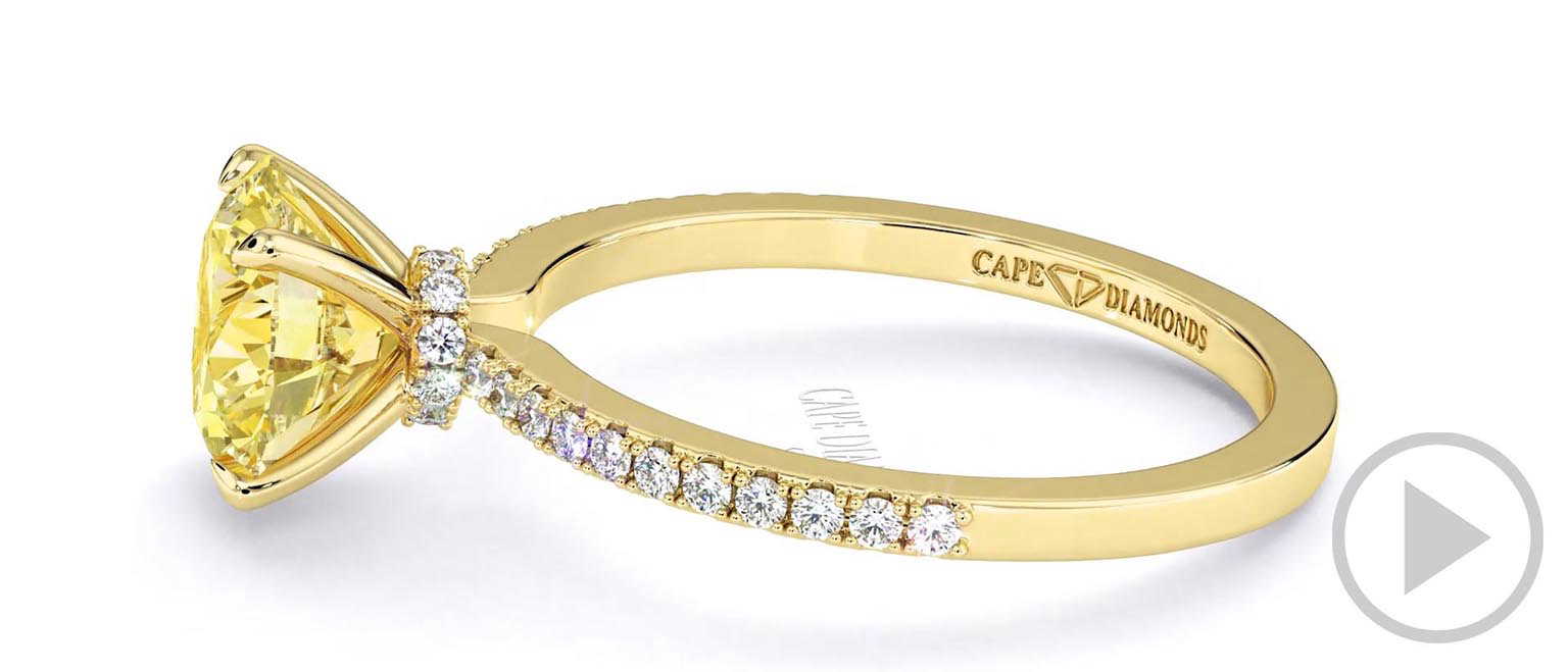 Yellow Lab Grown Diamond Low Hidden Halo Round Cut Engagement Ring Yellow Gold top video