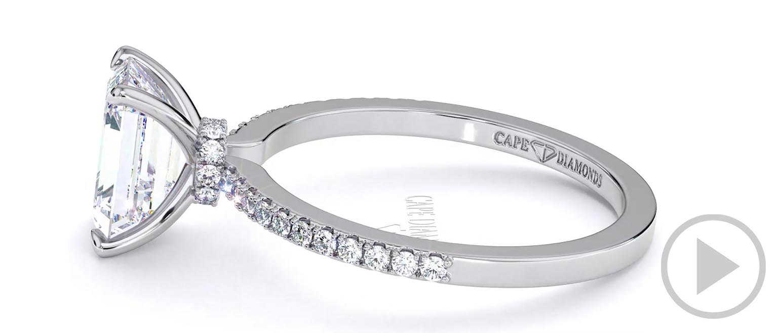 Emerald Cut Hidden Halo Natural Diamond Engagement Ring White Gold top video