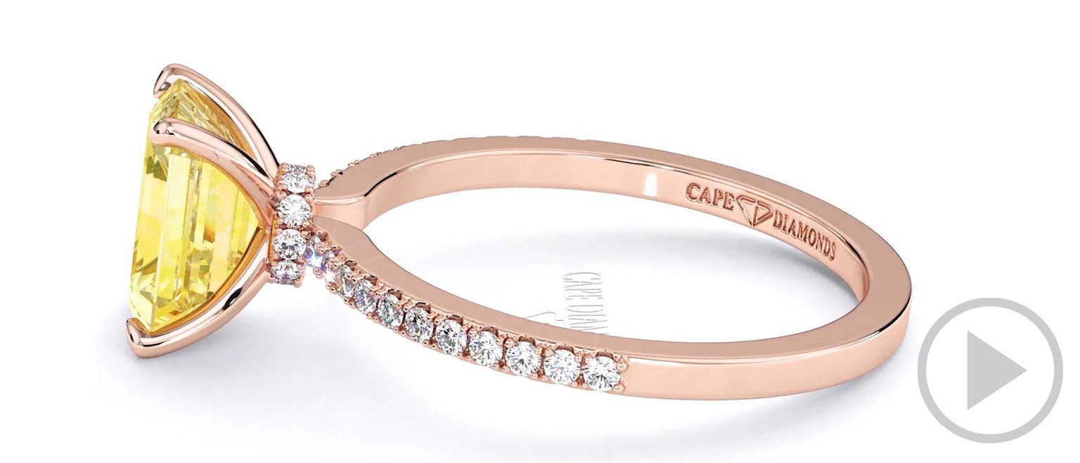 Yellow Lab Grown Diamond Low Hidden Halo Emerald Cut Engagement Ring Rose Gold top video