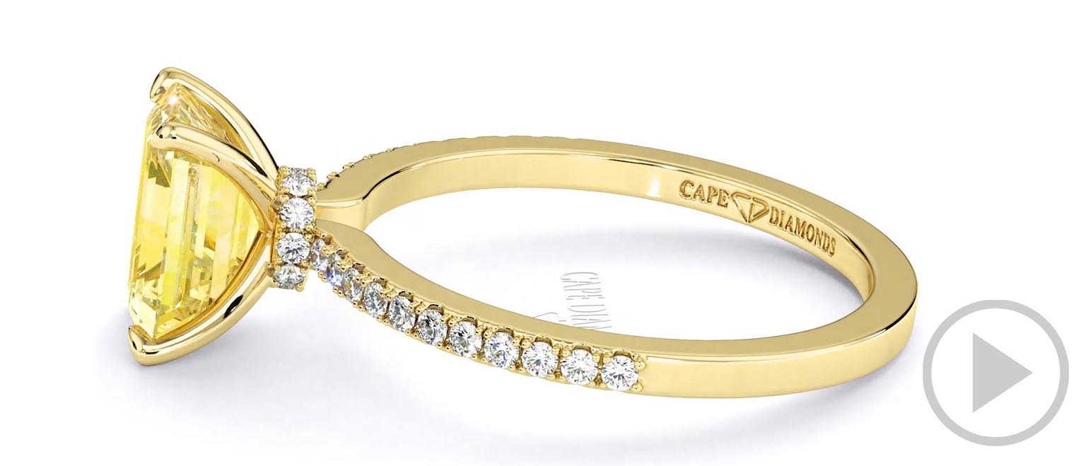Yellow Natural Diamond Low Hidden Halo Emerald Cut Engagement Ring Yellow Gold top video