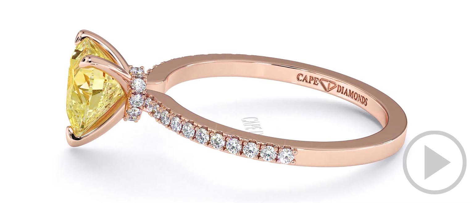 Yellow Lab Grown Diamond Low Hidden Halo Heart Cut Engagement Ring Rose Gold top video