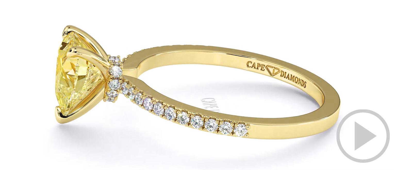 Yellow Natural Diamond Low Hidden Halo Heart Cut Engagement Ring Yellow Gold top video