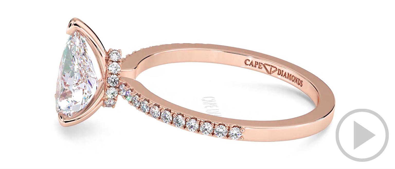 Lab Grown Diamond Hidden Halo Four Claw Pear Engagement Ring Rose Gold top video