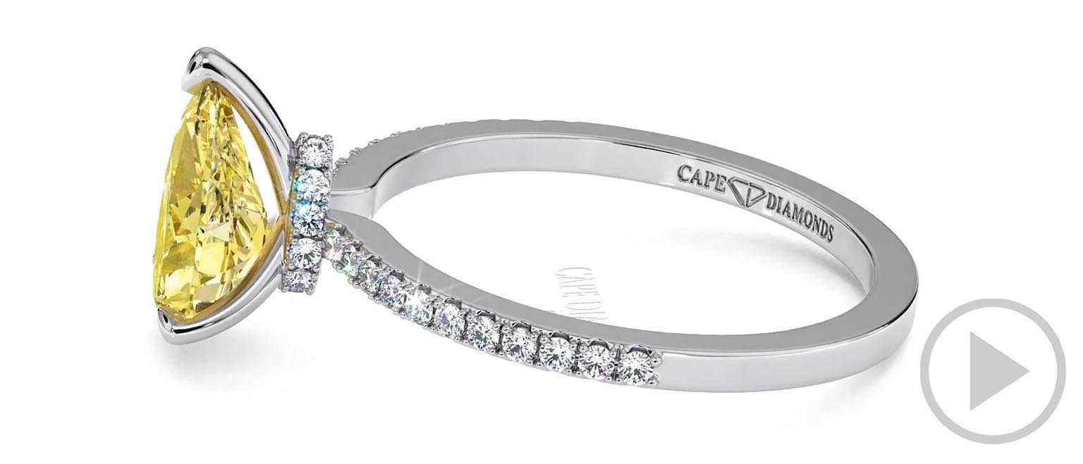 Yellow Lab Grown Diamond Low Hidden Halo Pear Cut Engagement Ring White Gold top video