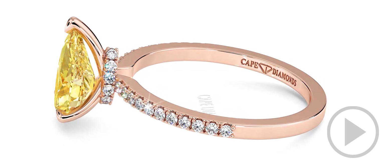 Yellow Lab Grown Diamond Pear Hidden Halo With Pave Side Diamonds Engagement Ring Rose Gold top video