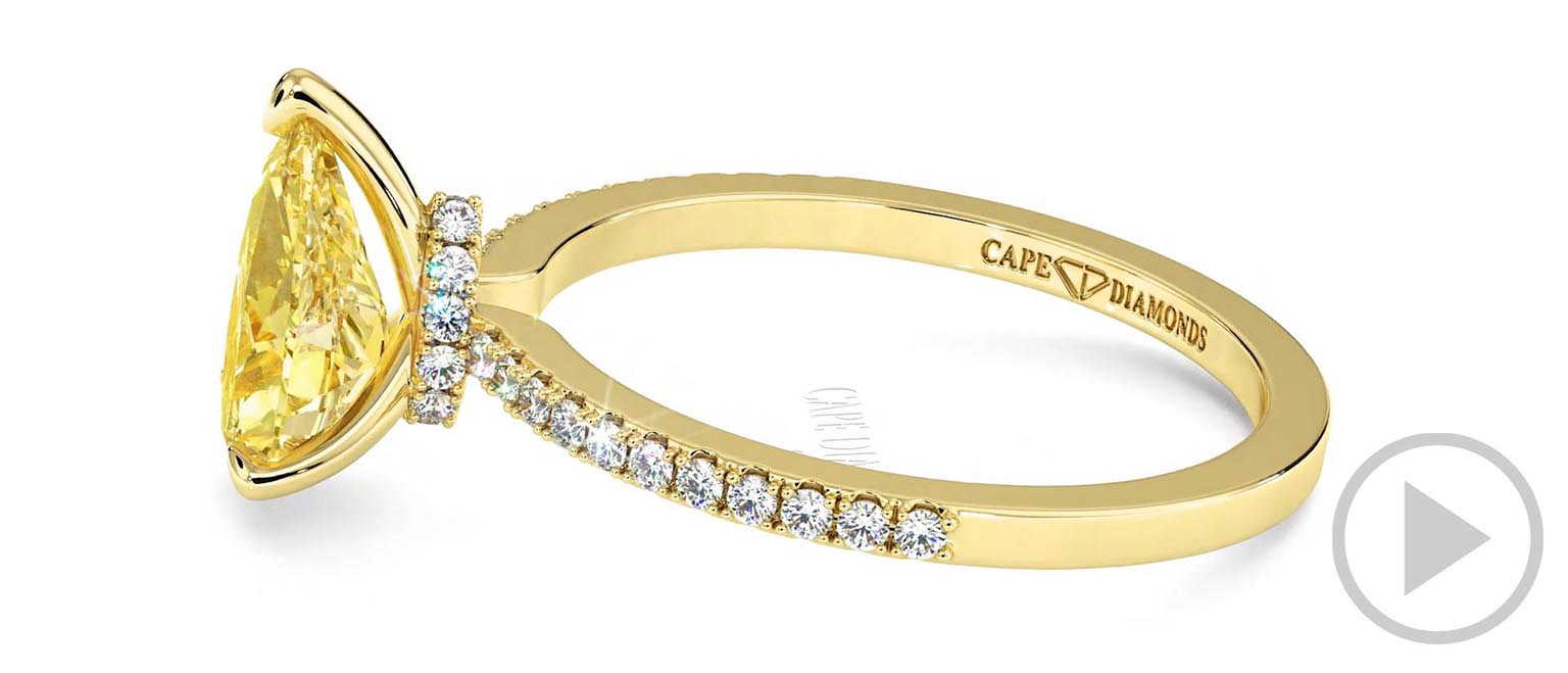 Yellow Natural Diamond Low Hidden Halo Pear Cut Engagement Ring Yellow Gold top video
